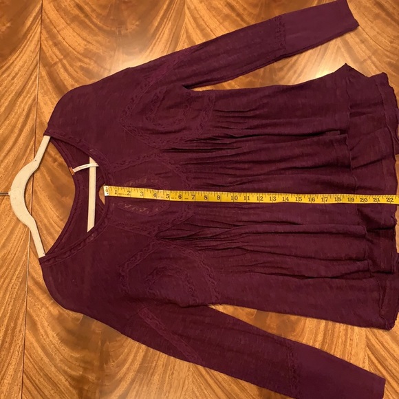 Free People Size XS US Stretch Cotton Jersey and Lace Top in Color Eggplant - Picture 11 of 14